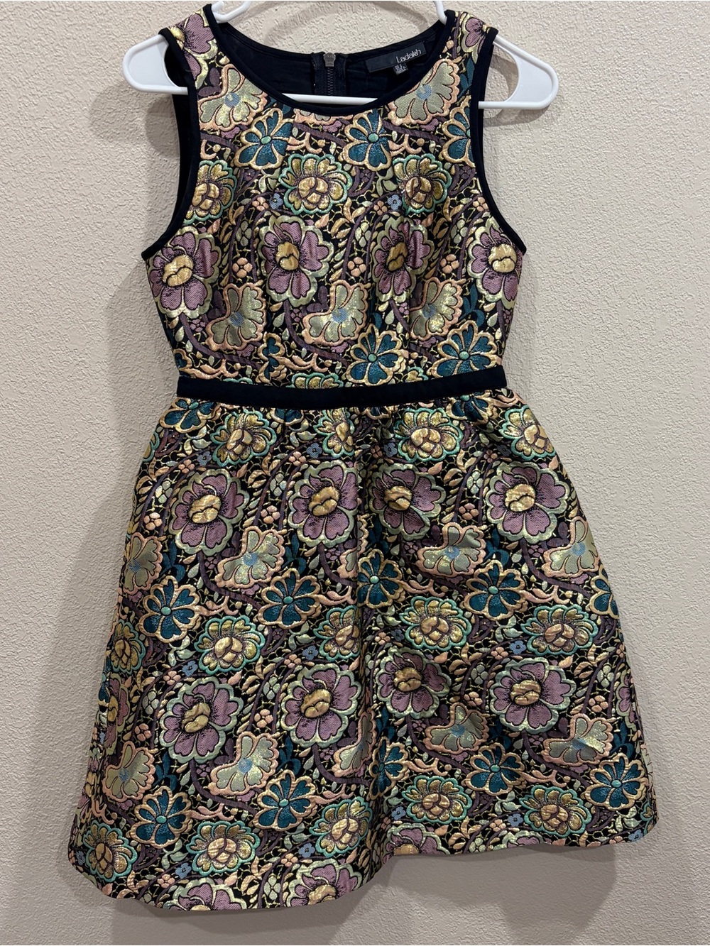 Ladakh Metallic Floral Brocade Party Dress in Black, Gold, Teal & Pink